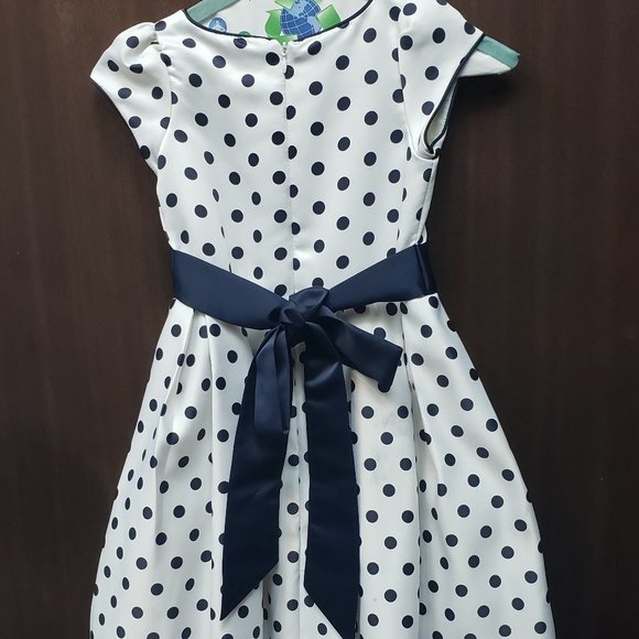 White and Navy polka dot dress. By Dorissa Size 6 Girls - Picture 2 of 12